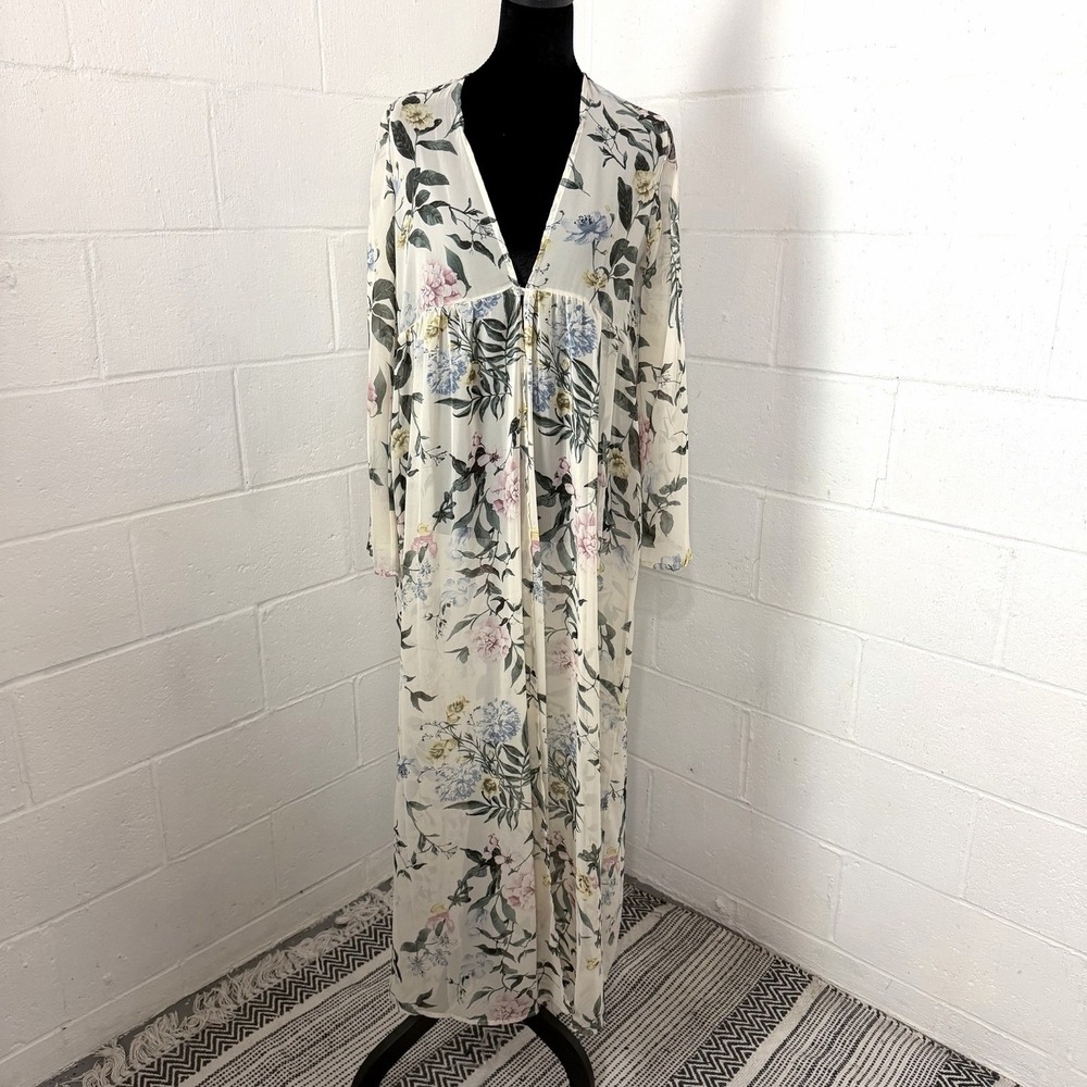 Pink Blush Maternity Kimono Duster SZ S Sheer Floral Flare Sleeve Fairy Romantic